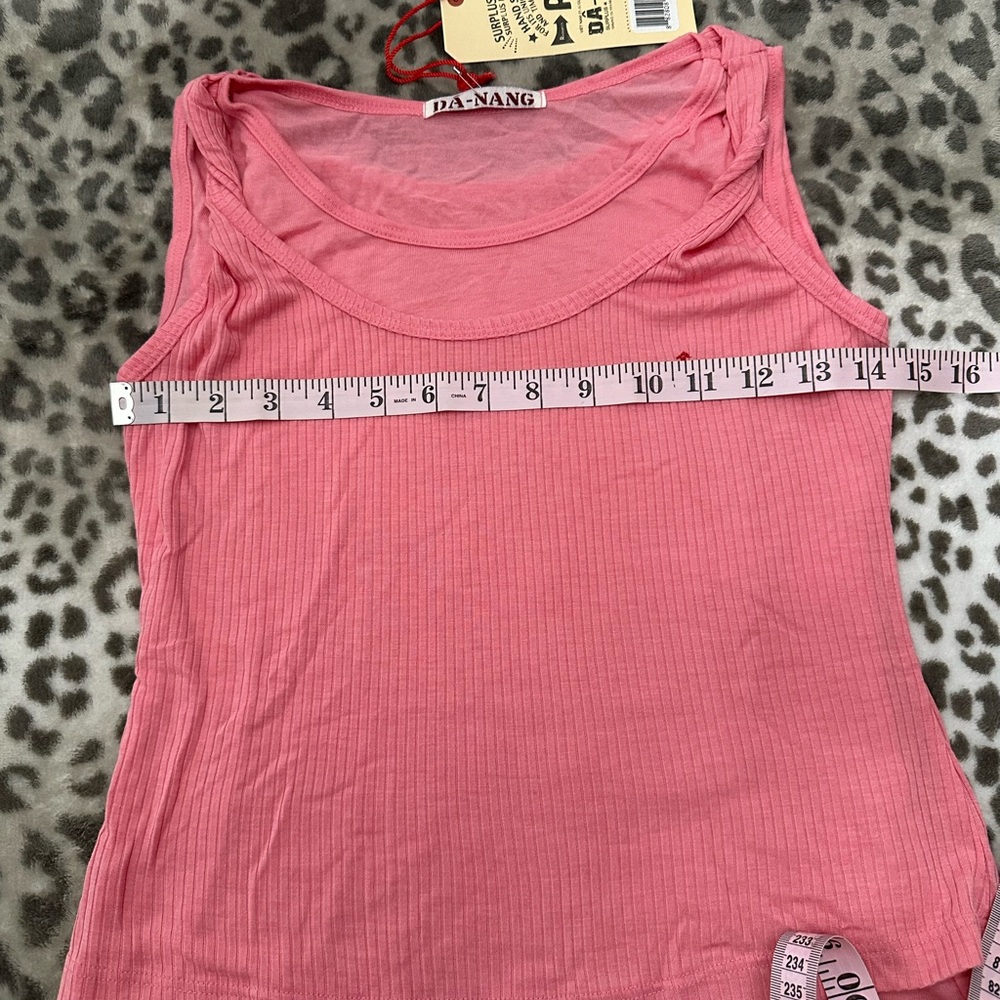 Da-Nang Layered Twist Strap Ribbed Tank Top in Punch Pink Size Small - Picture 14 of 17